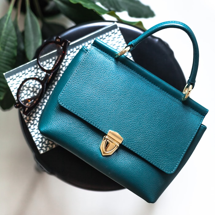 Teal leather handbag
